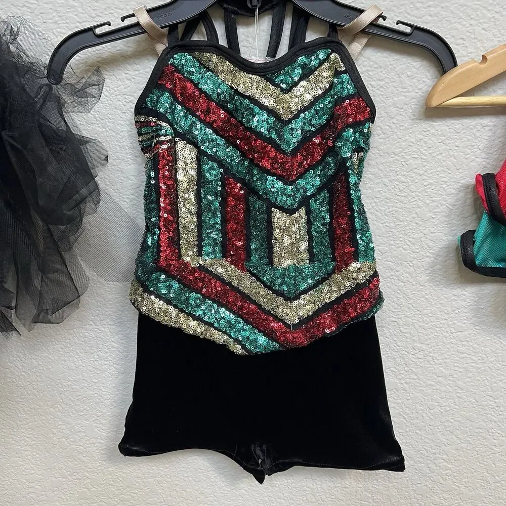 Curtain Call Size Child Small Rebel Beat Sparkly Dance Costume Multi Sequined